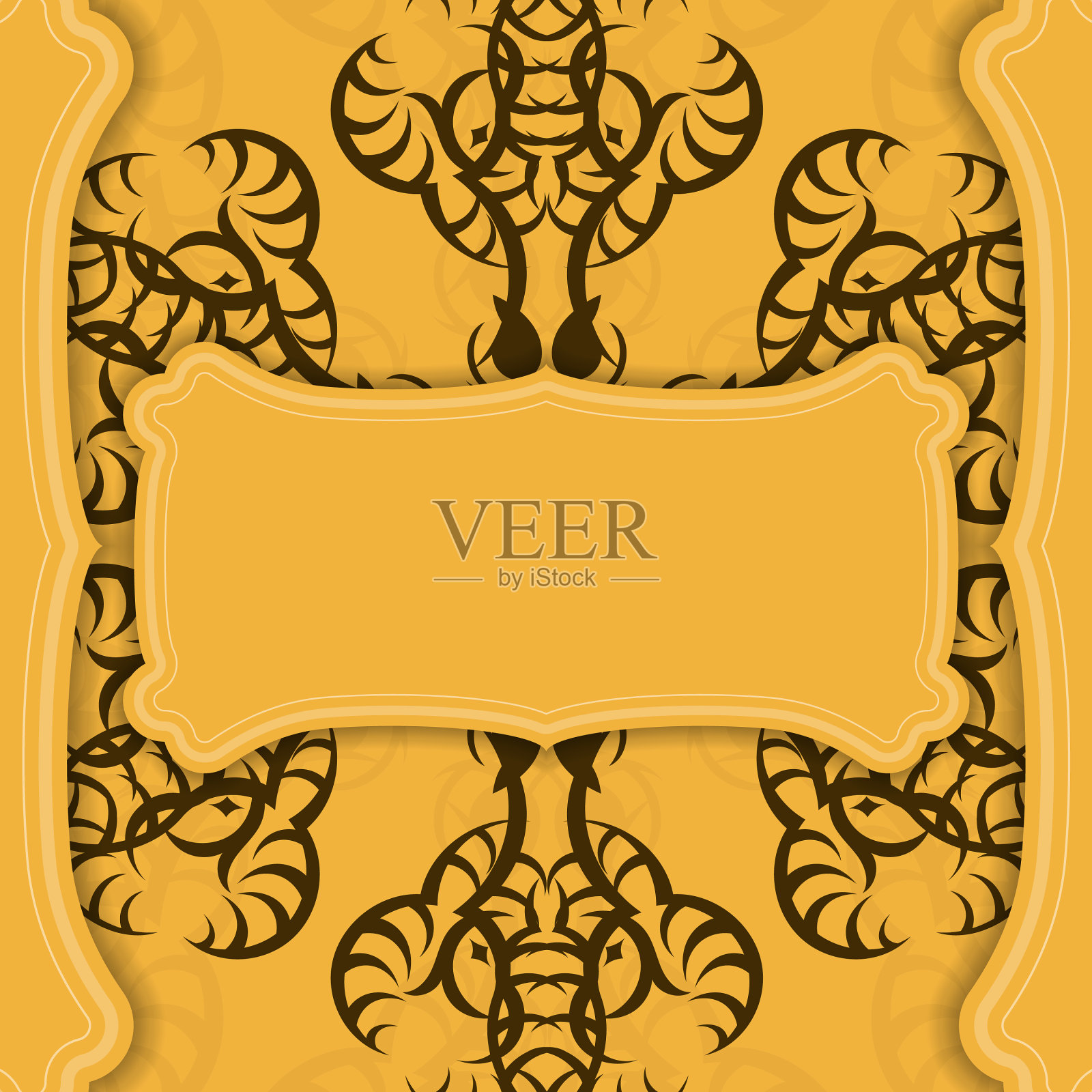 黄色旗帜用希腊棕色装饰为插画图片素材