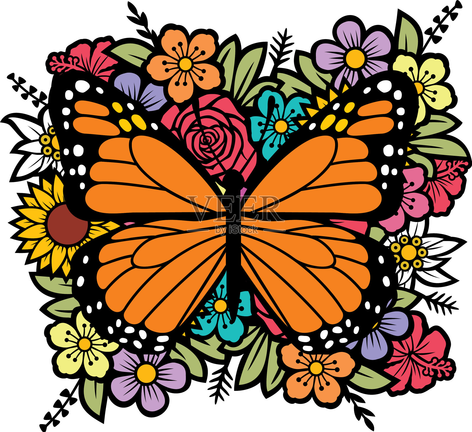 蝴蝶和花朵的颜色设计元素图片