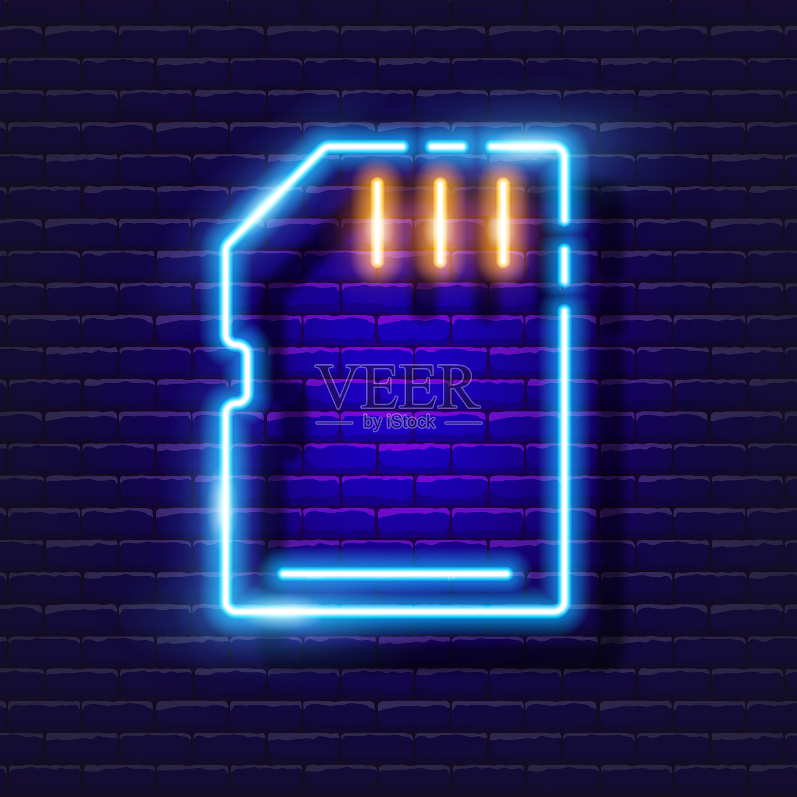 记忆卡霓虹灯图标照片和视频的概念插画图片素材