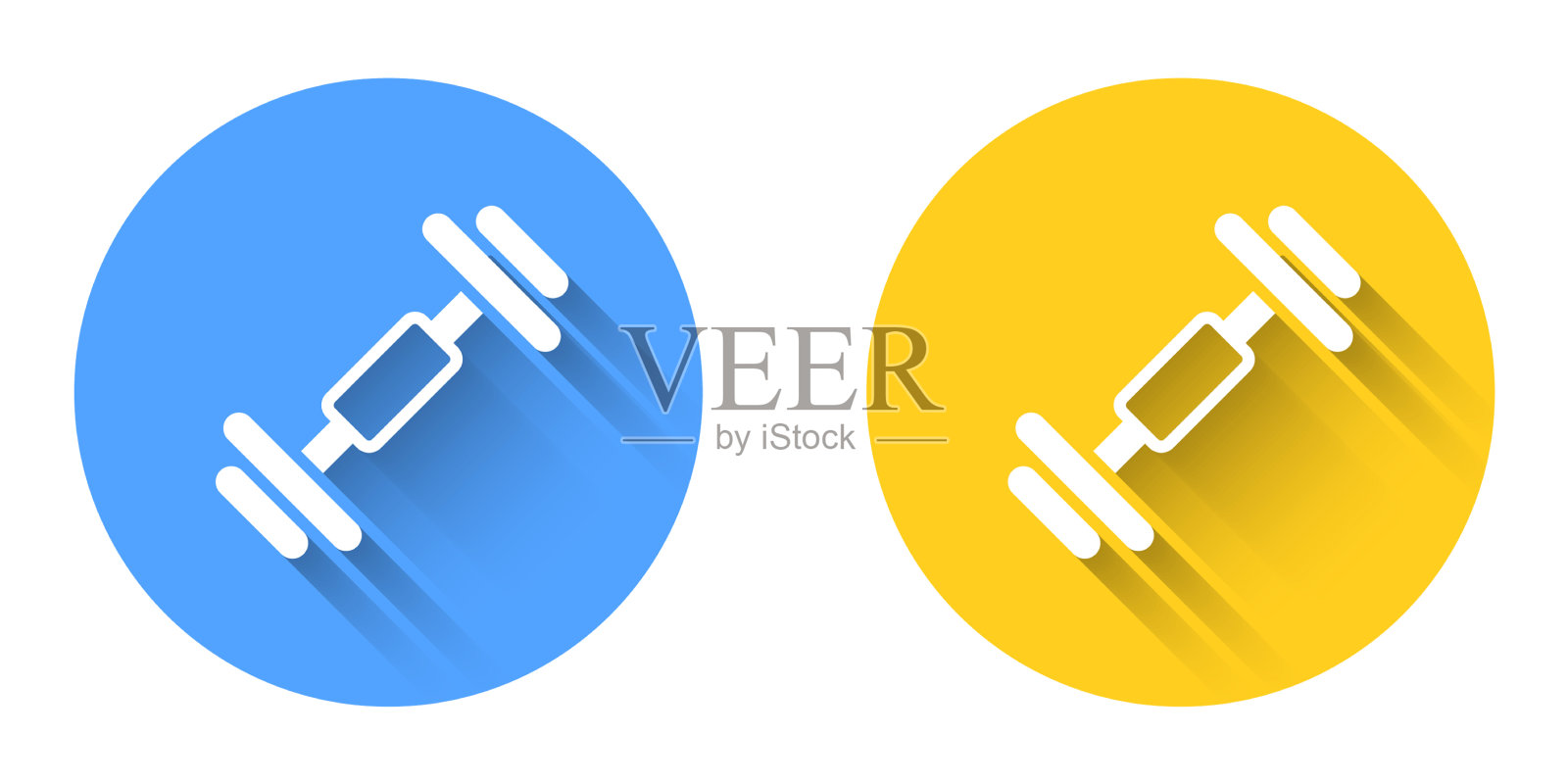 白色哑铃图标孤立与长阴影图标素材