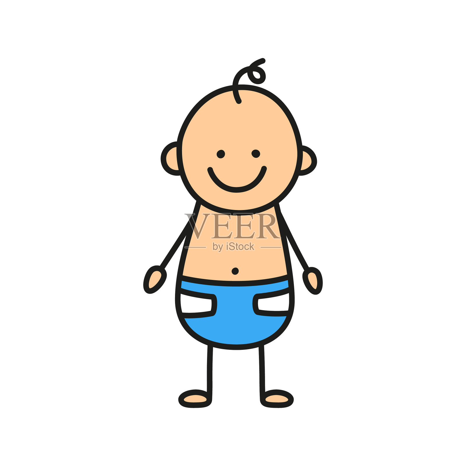 快乐的涂鸦婴儿在尿布手绘图设计元素图片