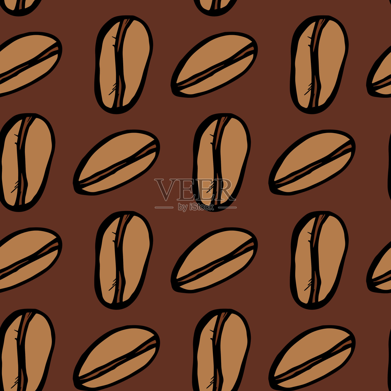 无缝图案与咖啡豆在深棕色插画图片素材