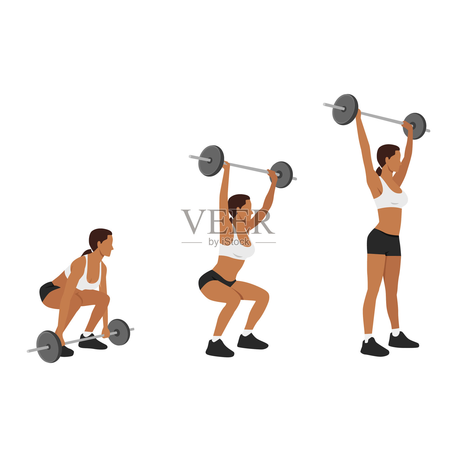 女子做杠铃抓举平操设计模板素材