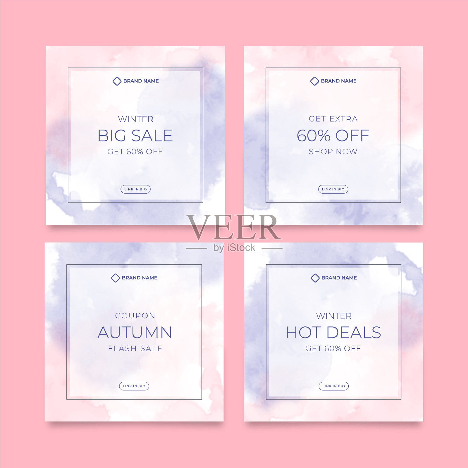 美丽的水彩社交媒体张贴模板插画图片素材