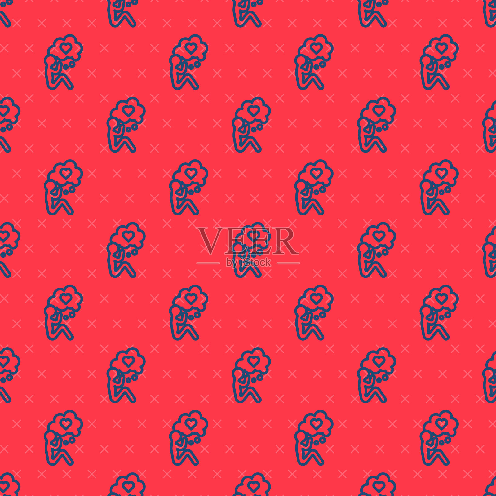 蓝色线人类头部与心脏图标分离插画图片素材