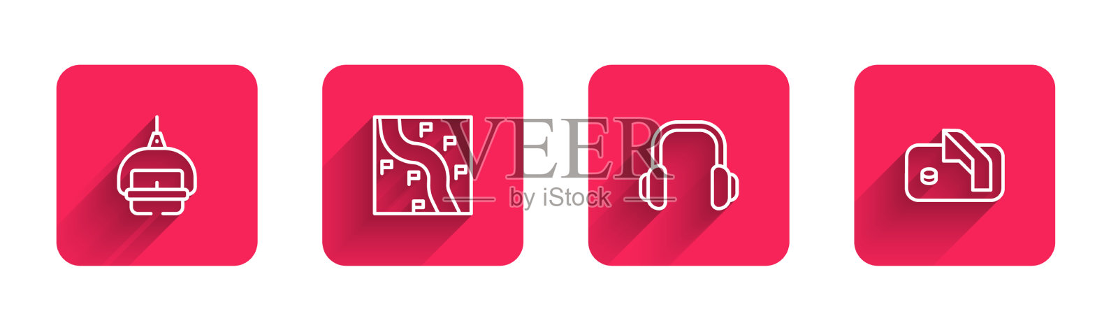 设置冬季滑雪缆车路线位置图标素材