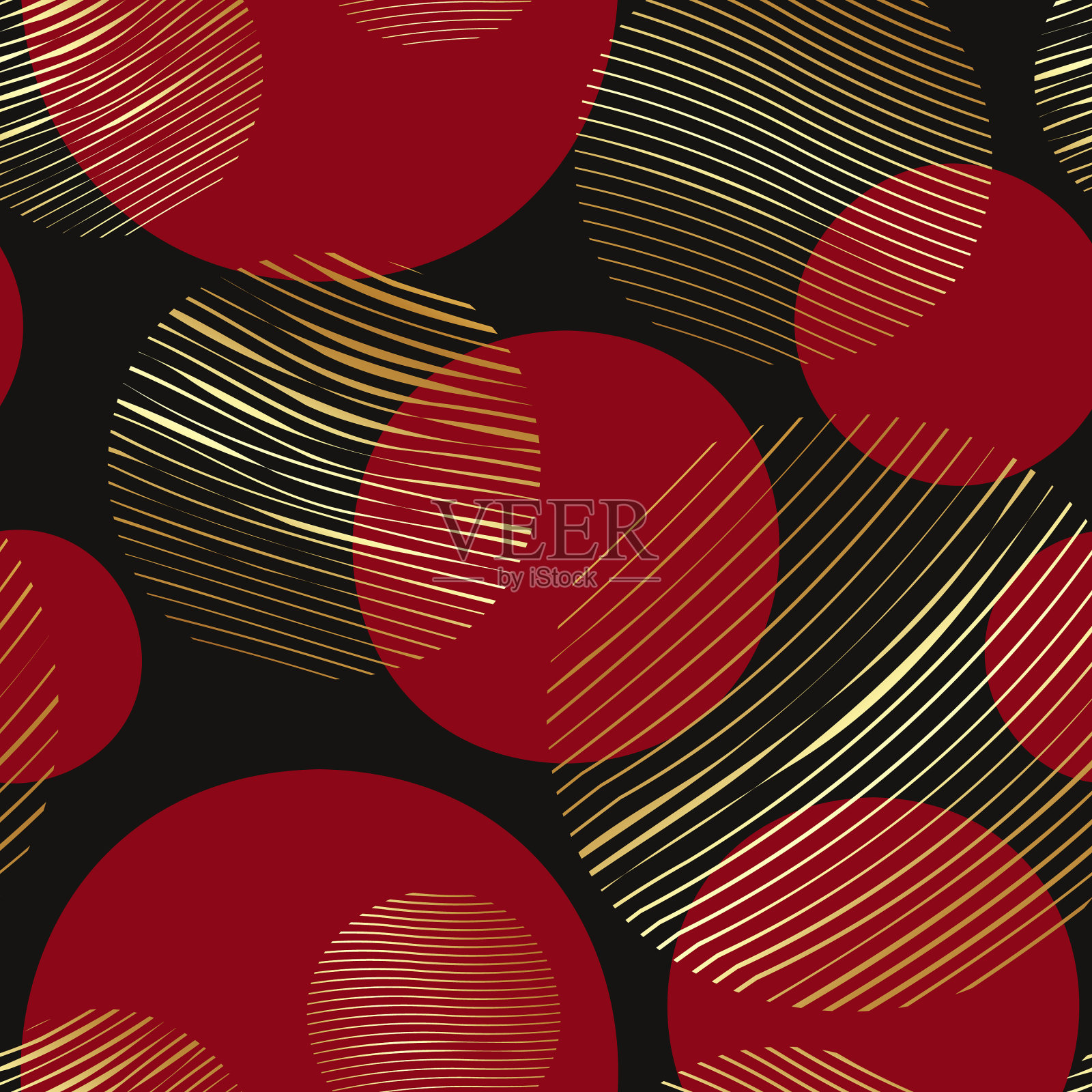 无缝图案金色和红色圆圈涂鸦插画图片素材