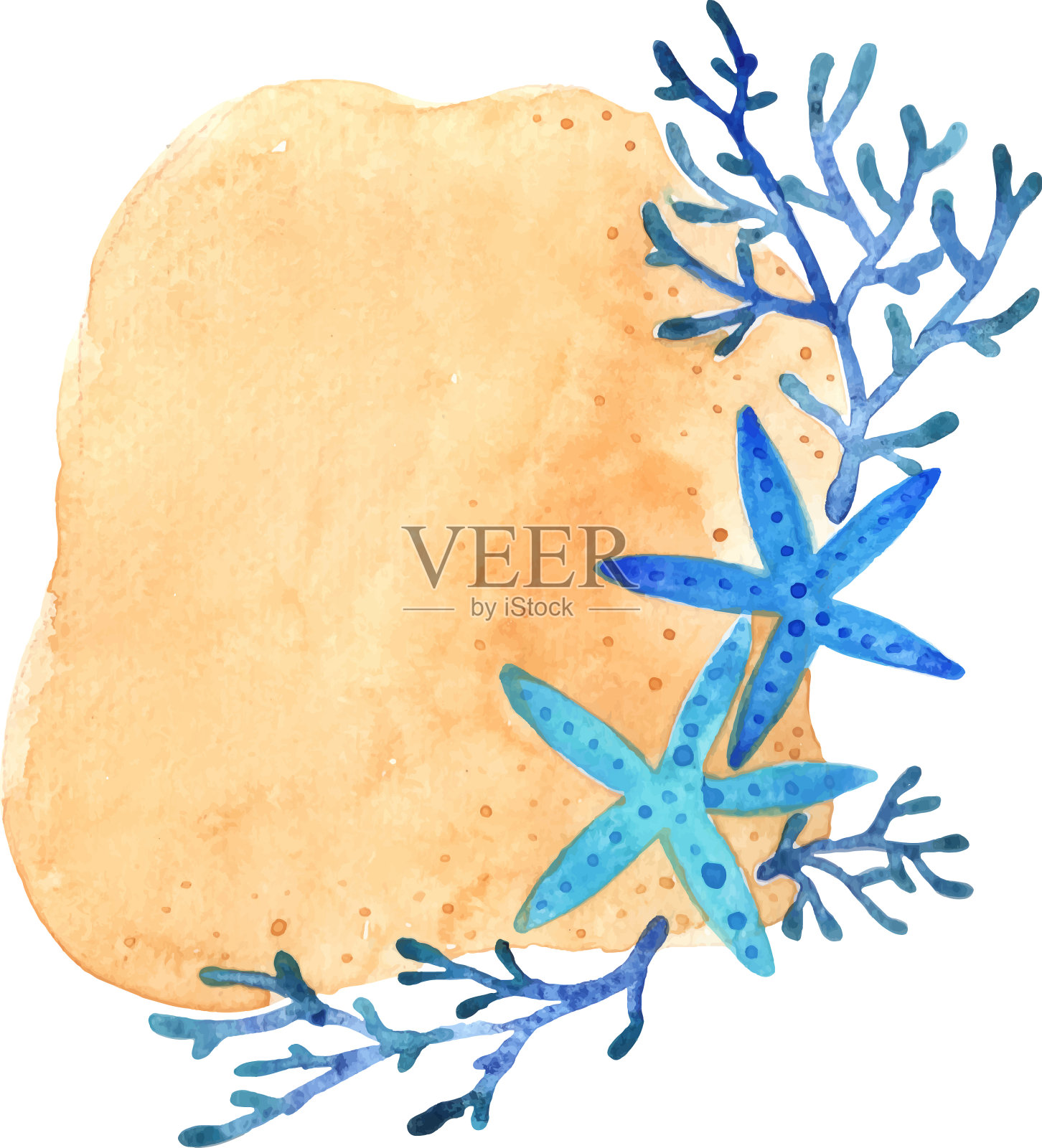 海星配珊瑚和沙旗水彩画设计元素图片