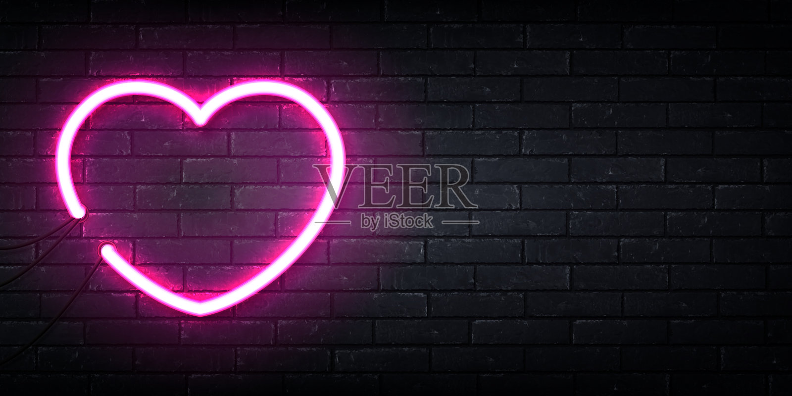 心脏矢量霓虹灯标志,墙上有复制空间。插画图片素材