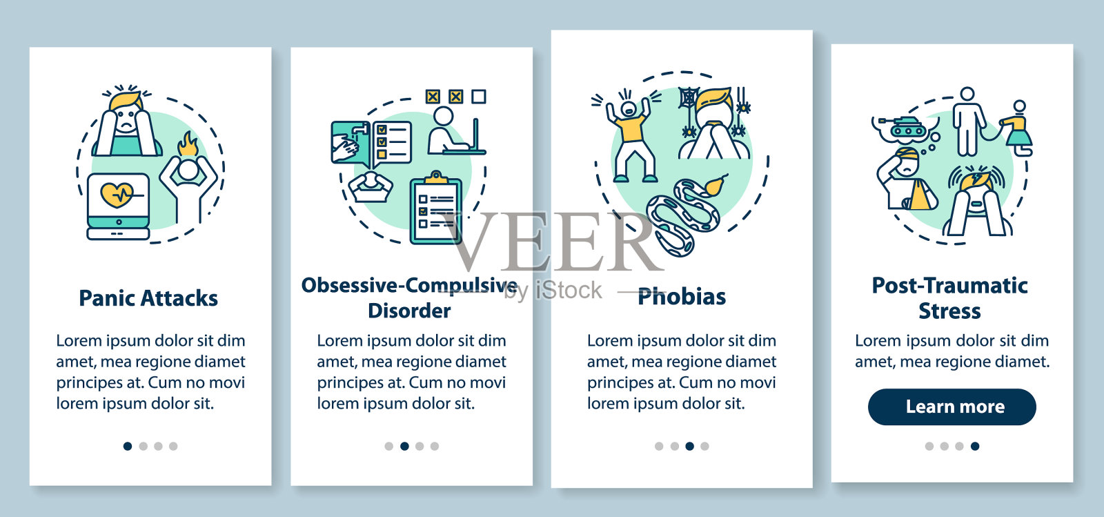 手机应用程序页面上的精神障碍插画图片素材