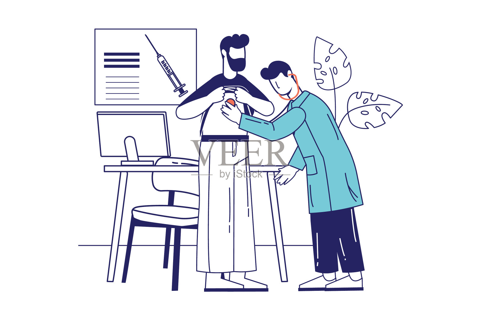 平面线条设计中的医疗诊所概念设计元素图片