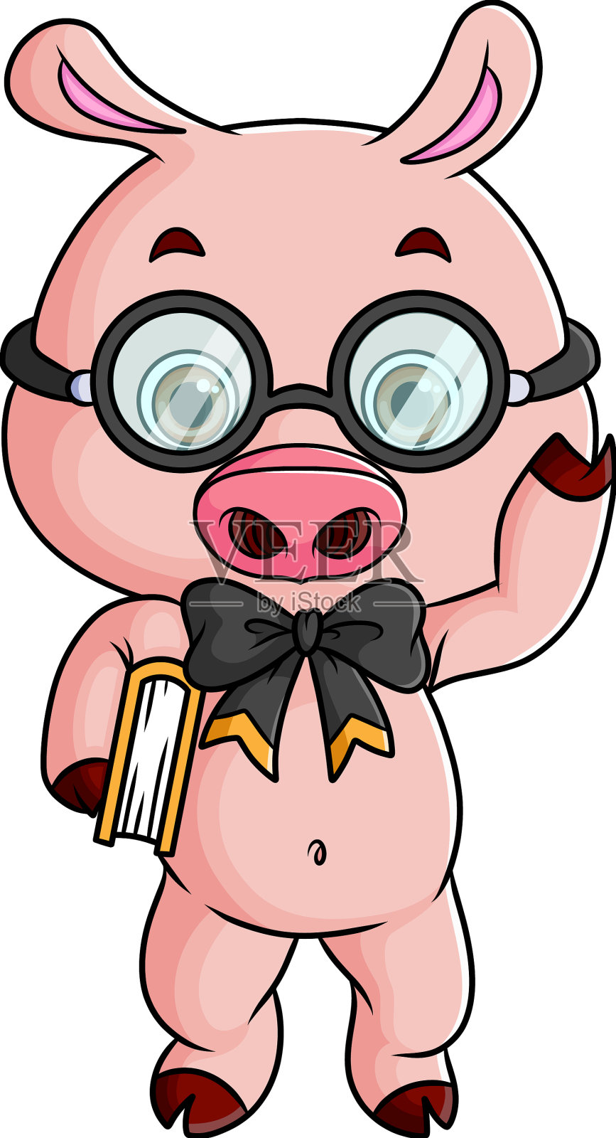 聪明猪拿着一本书,戴着眼镜设计元素图片