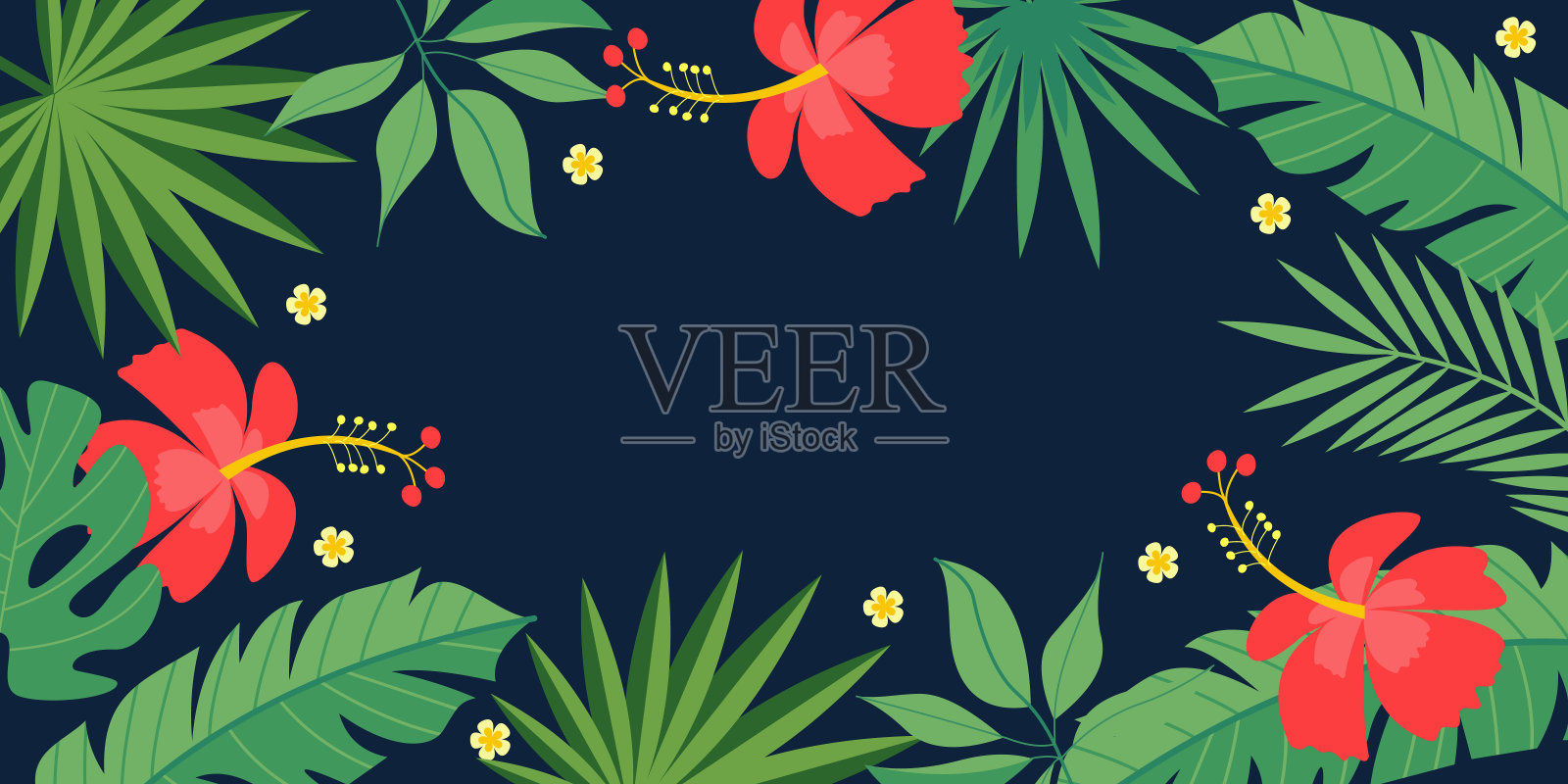 明亮的热带背景与空白的文本空间。矢量插图。插画图片素材