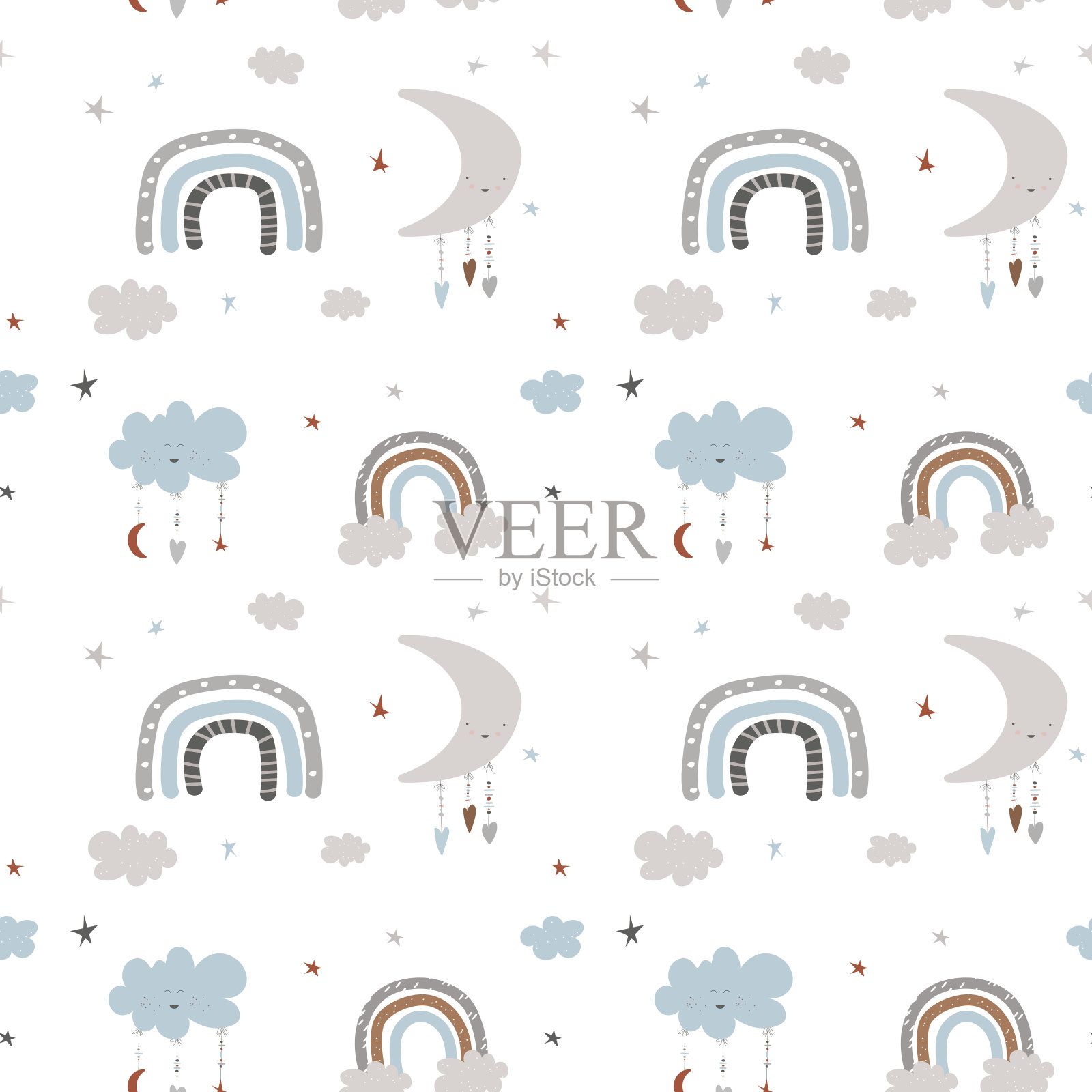 月亮和云的图案插画图片素材