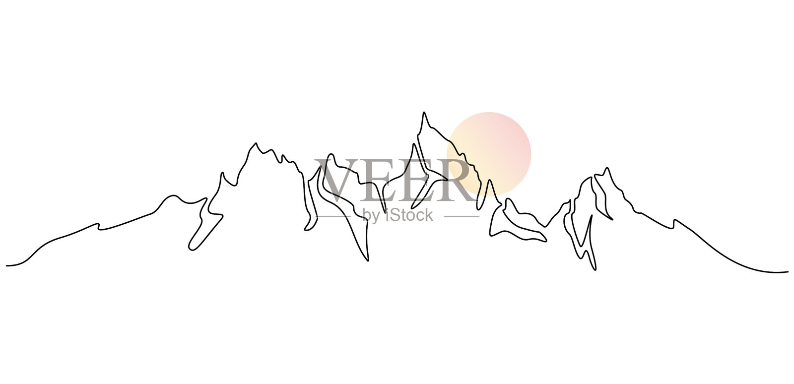 一幅连续的山脉线条图插画图片素材