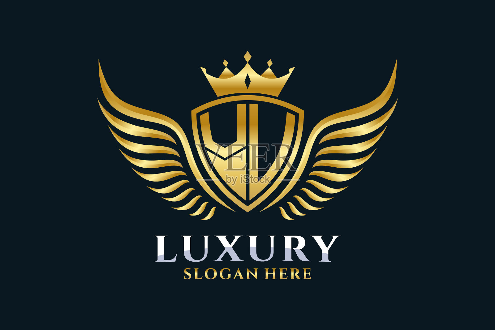 豪华皇家翼信vu冠金色彩色标志插画图片素材