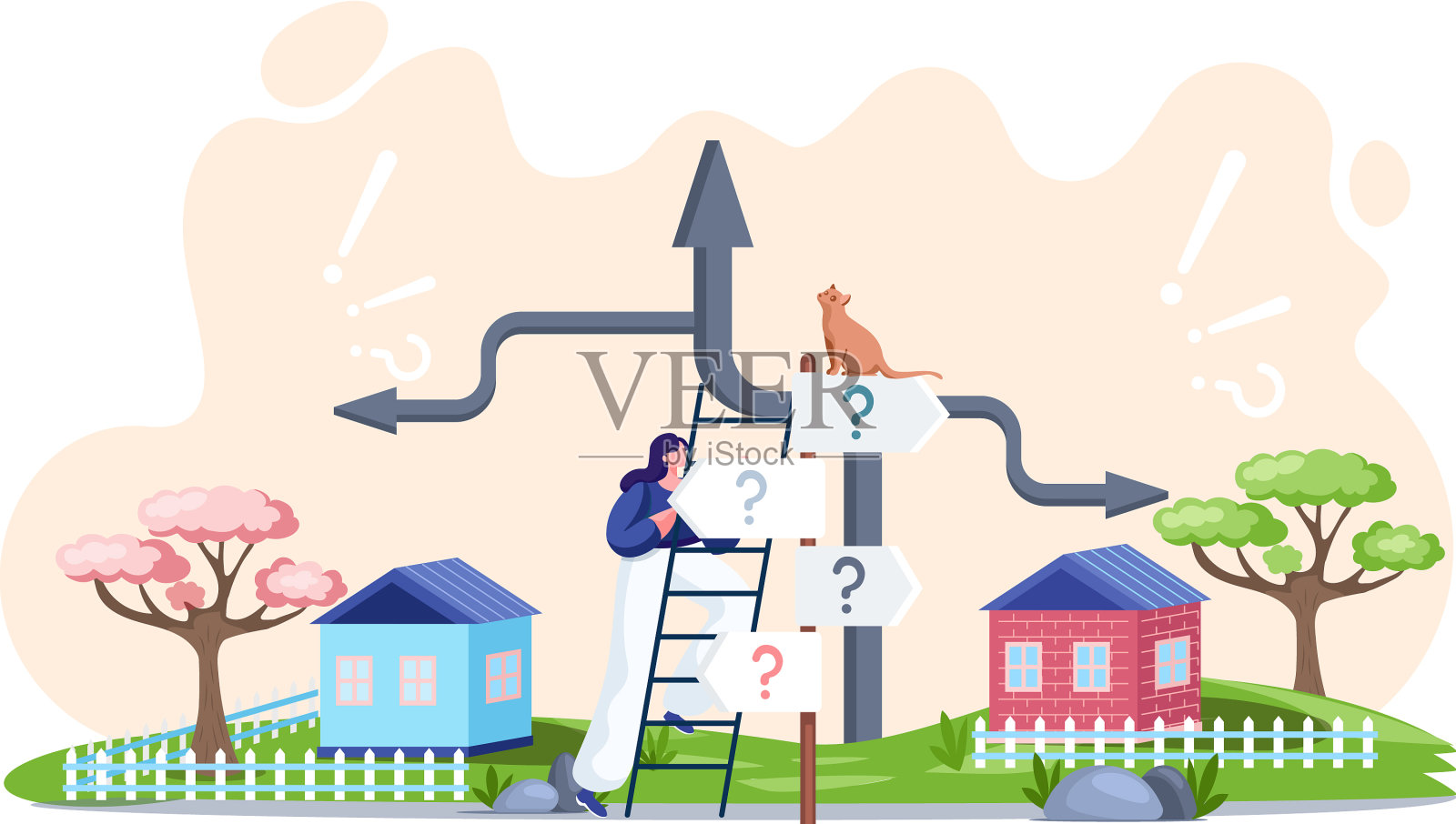 女人做决定时看着问号插画图片素材