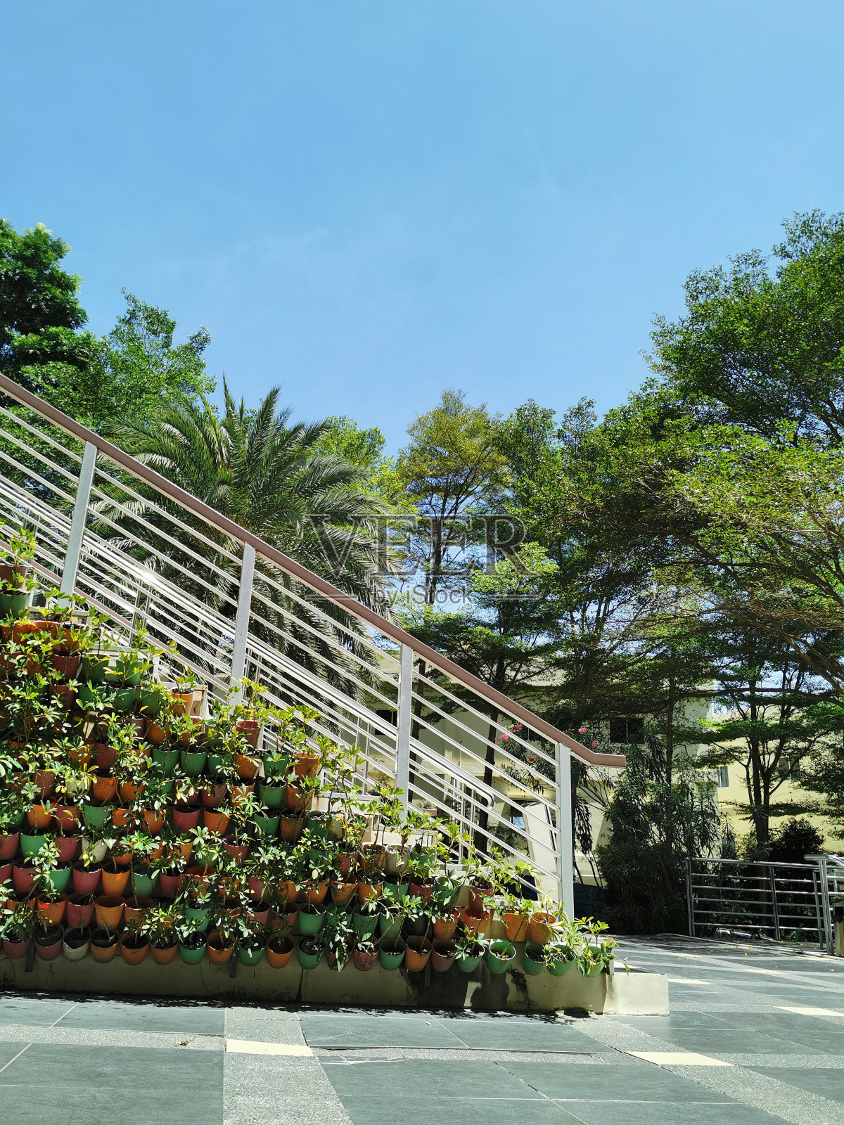 用鲜花装饰楼梯照片摄影图片