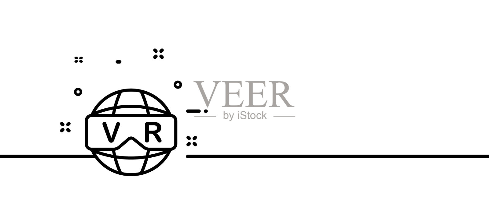 虚拟现实线图标。VR眼镜,星球,互联网,在线,用户,游戏,视频,观看,玩,玩家。技术的概念。一行的风格。矢量线图标的业务和广告插画图片素材