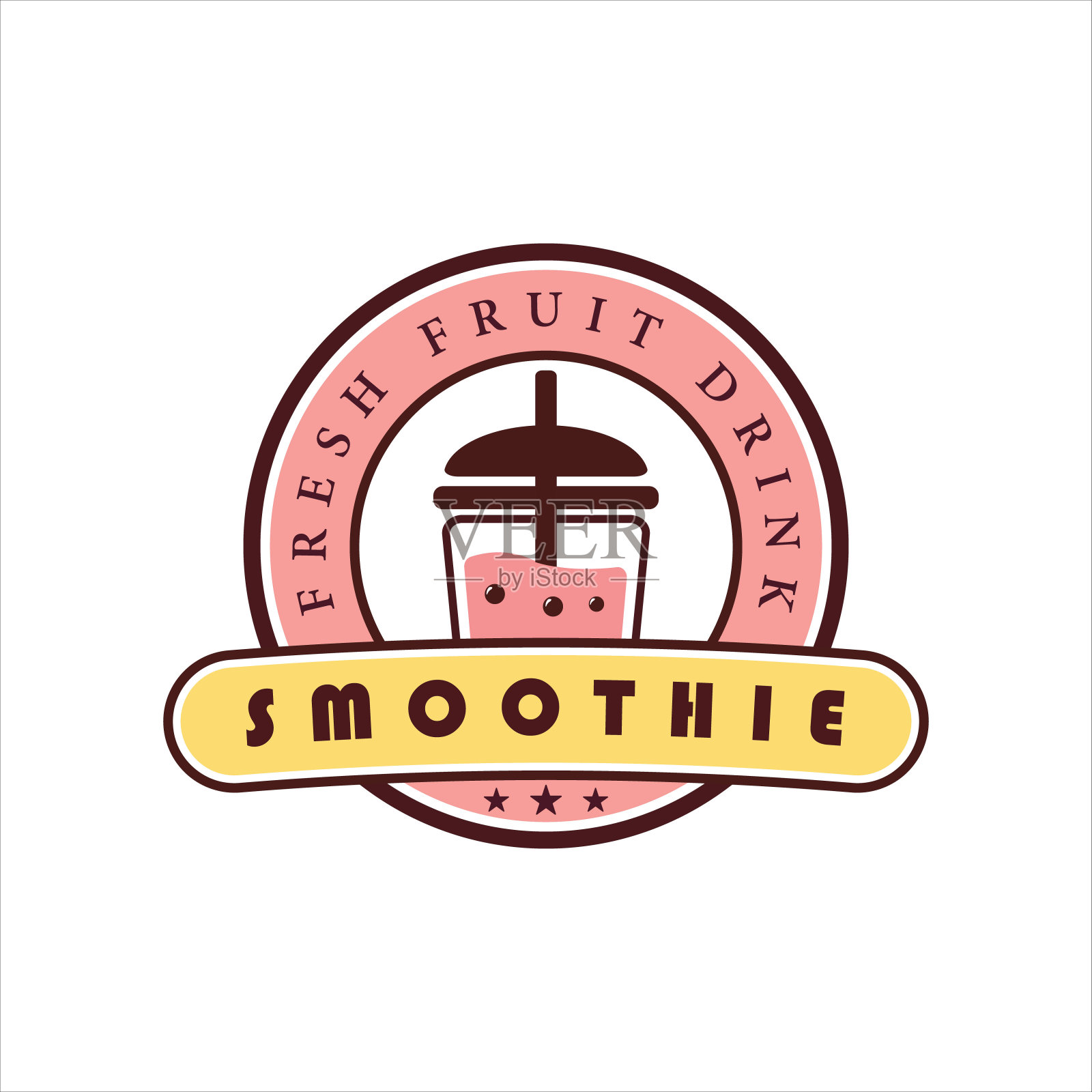 冰沙饮料与气泡标志矢量插图模板图标设计。为素食者提供健康果汁饮料和酒吧或咖啡馆的经营理念插画图片素材