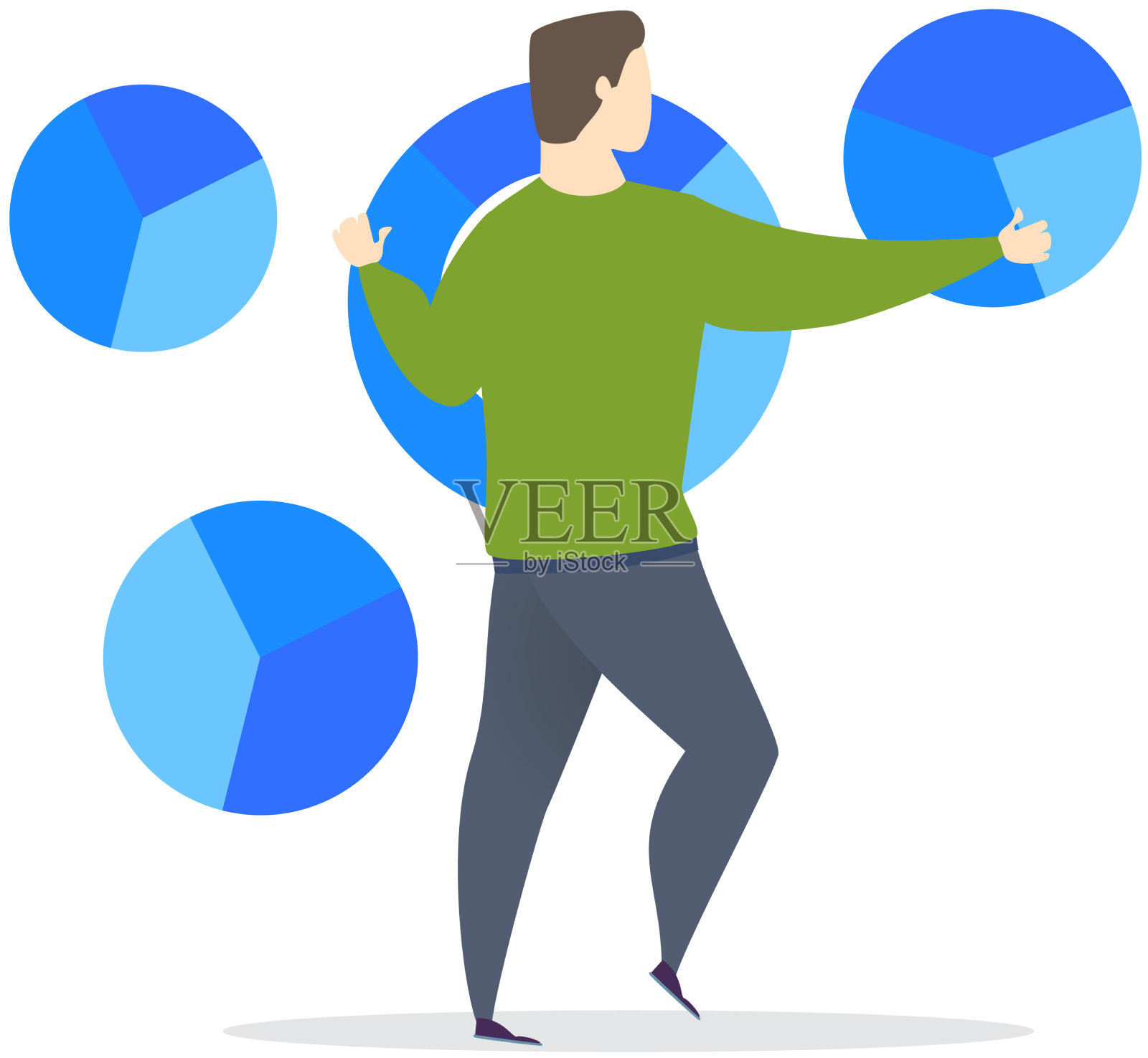 男人看着彩色的圆圈图分析插画图片素材