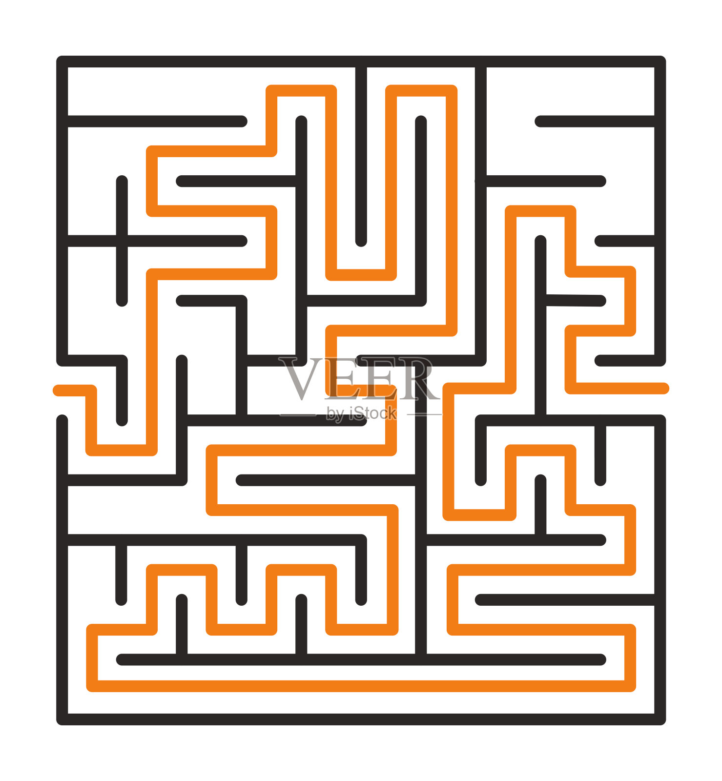 抽象的迷宫。找到正确的方法。孤立的简单的方形迷宫黑线在白底。矢量插图。插画图片素材