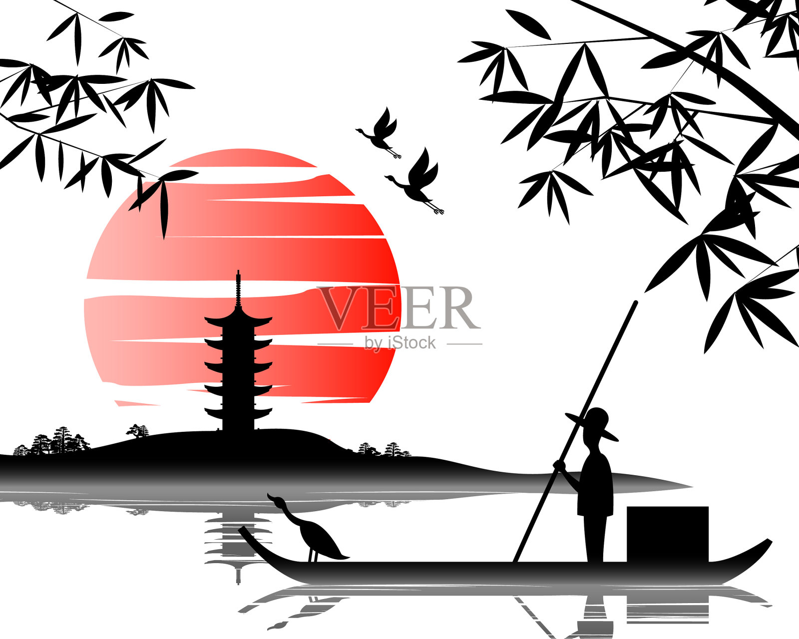 日本艺术,上面有古老的渔夫图案插画图片素材