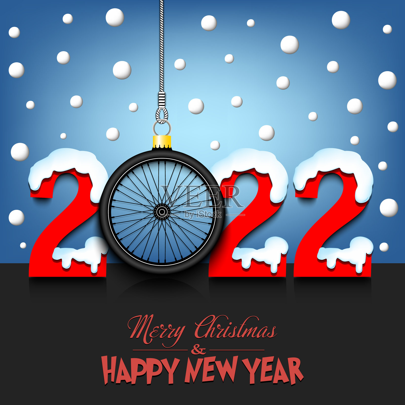 2022年新年快乐,自行车车轮插画图片素材