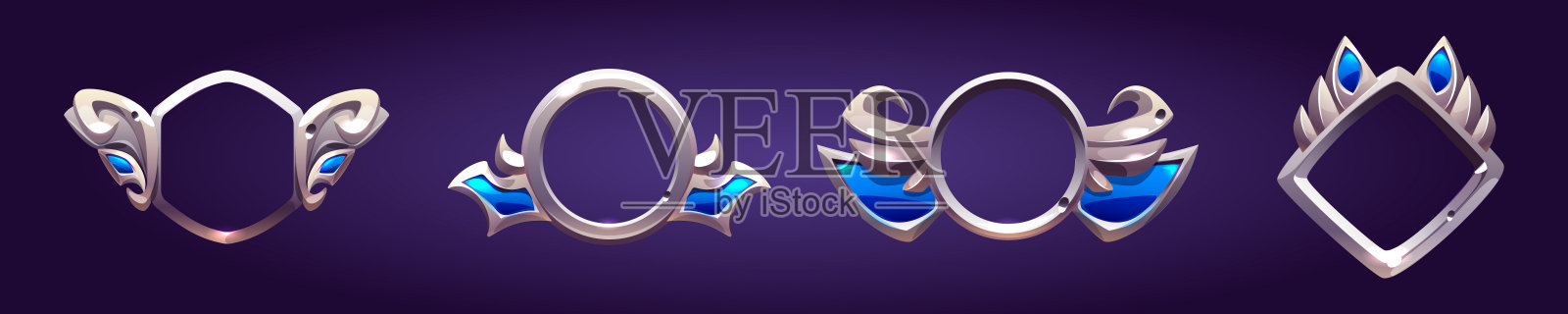 银色游戏框架,中世纪ui或gui边界设置插画图片素材