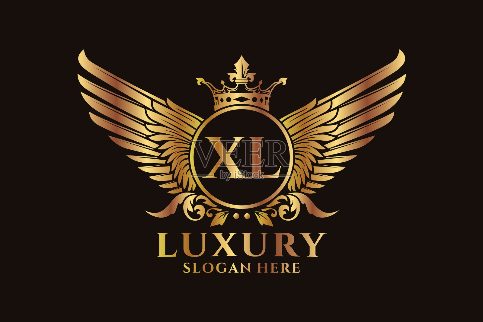 豪华皇家翼信xl冠金色标志插画图片素材