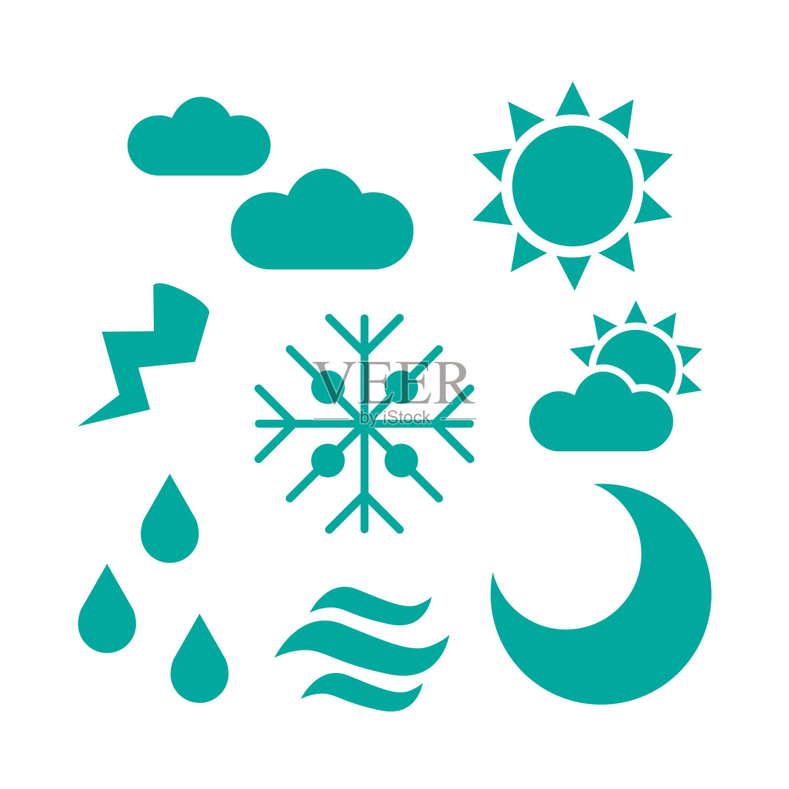 一套天气平面图标元素孤立上图标素材
