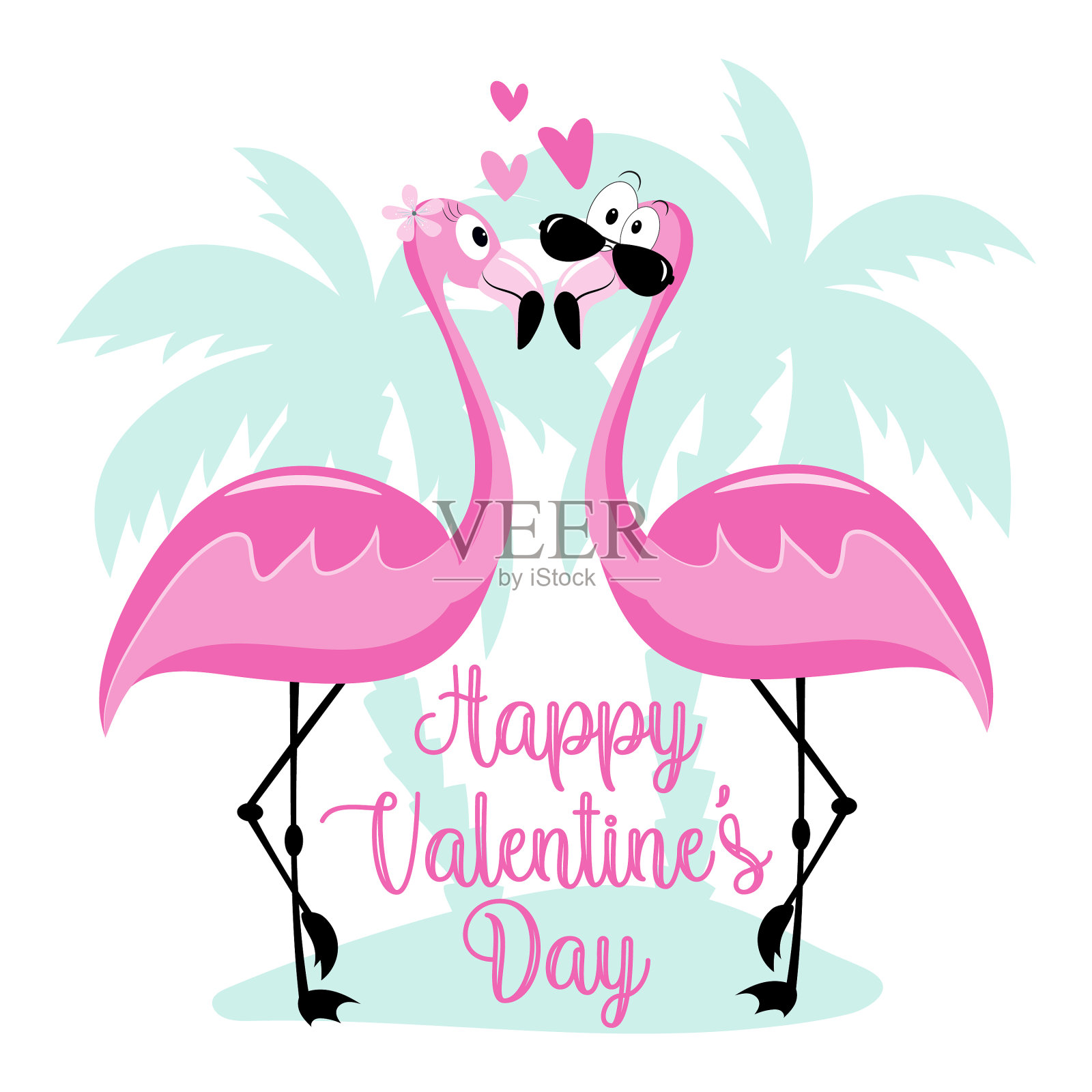 情人节快乐——可爱的卡通火烈鸟设计元素图片