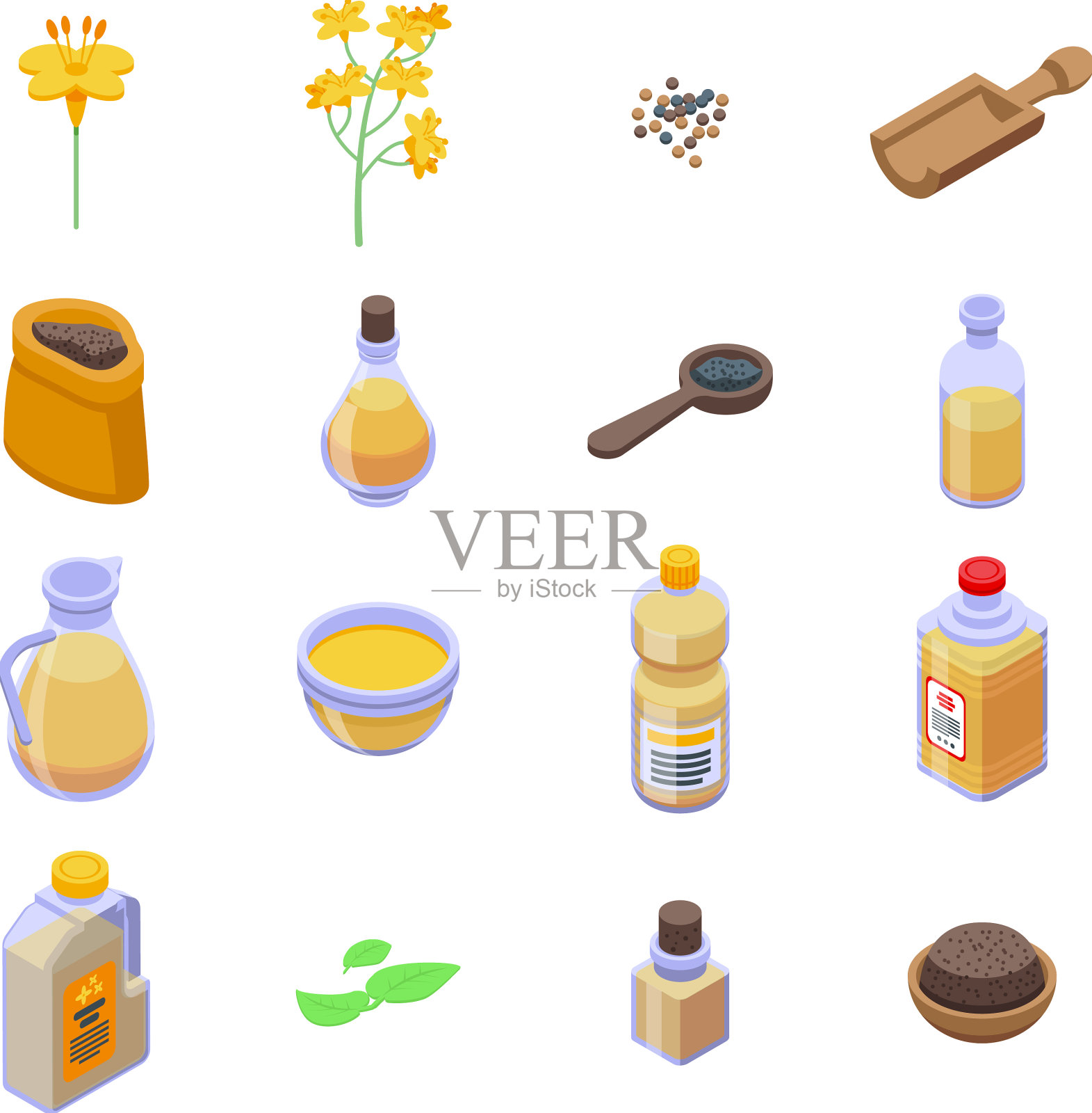 油菜籽图标设置等距风格图标素材