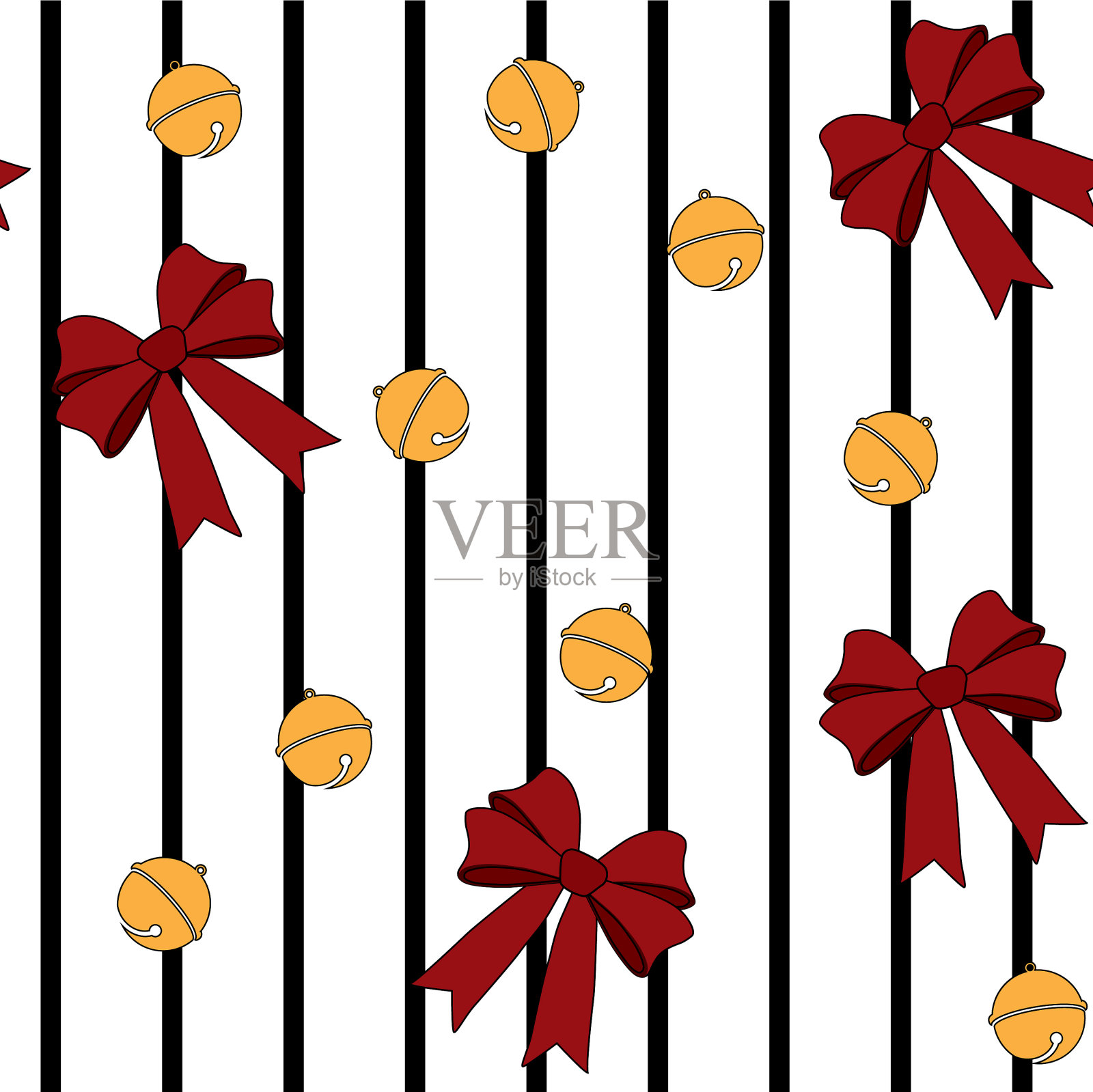 无缝圣诞铃铛和彩带图案插画图片素材