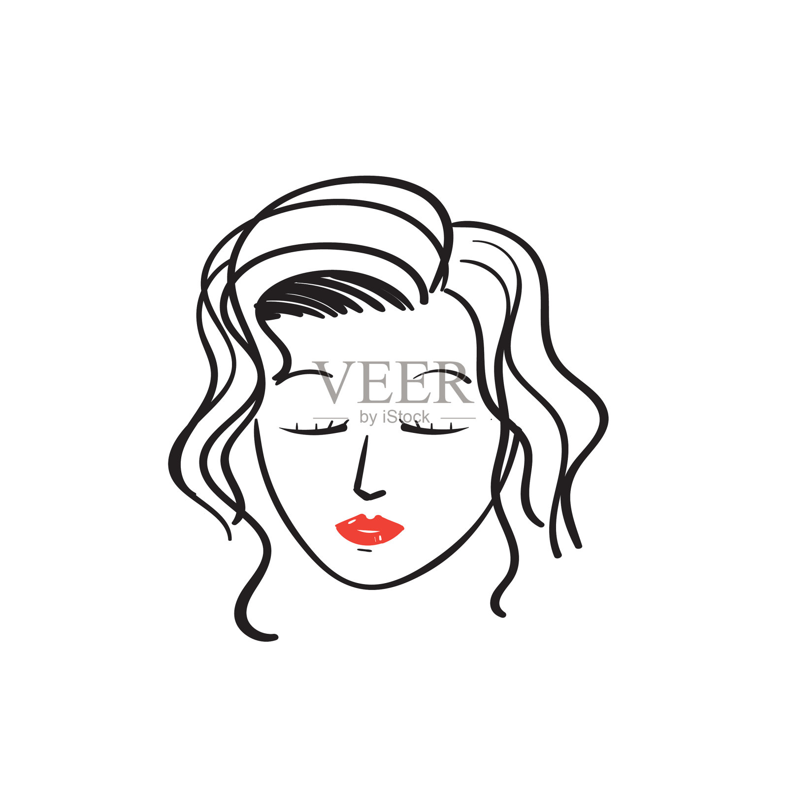 手绘涂鸦女人的脸和发型设计元素图片