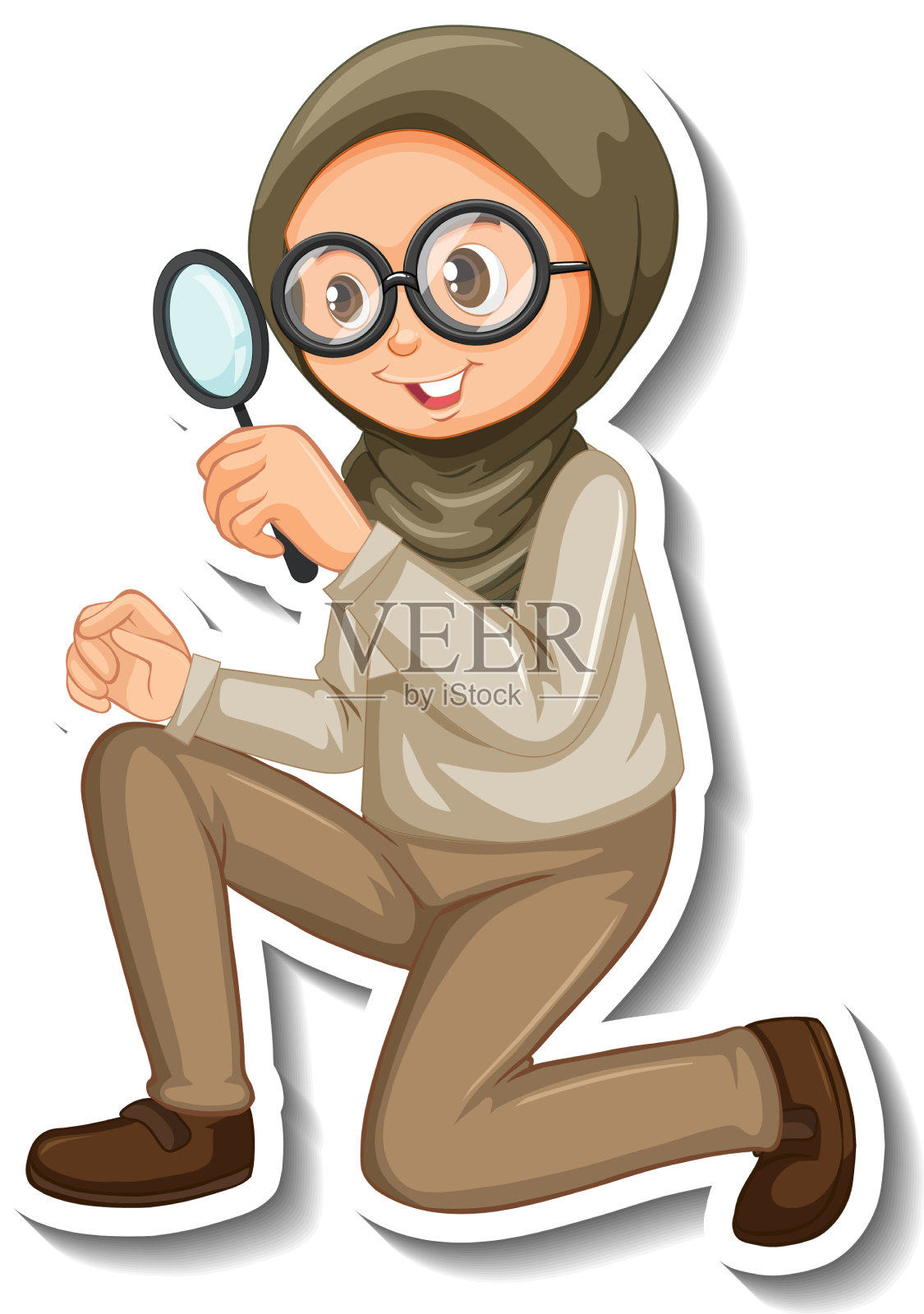 穆斯林女孩在狩猎装卡通人物设计元素图片