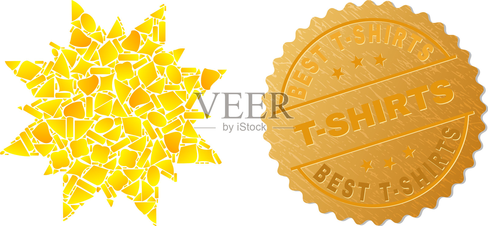 多尖星图标的黄金和金属马赛克插画图片素材