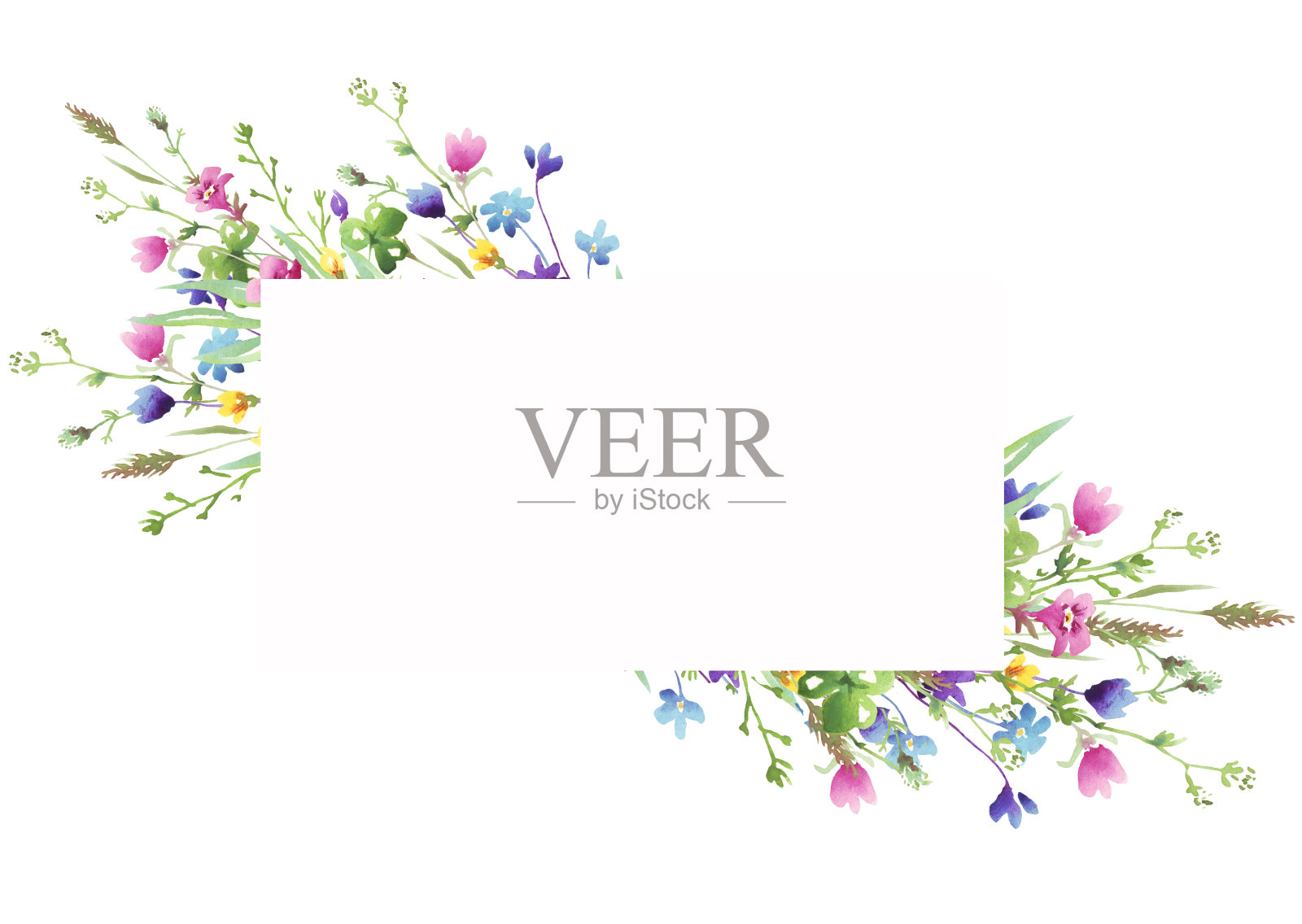 野花框架。水彩剪纸艺术插画图片素材