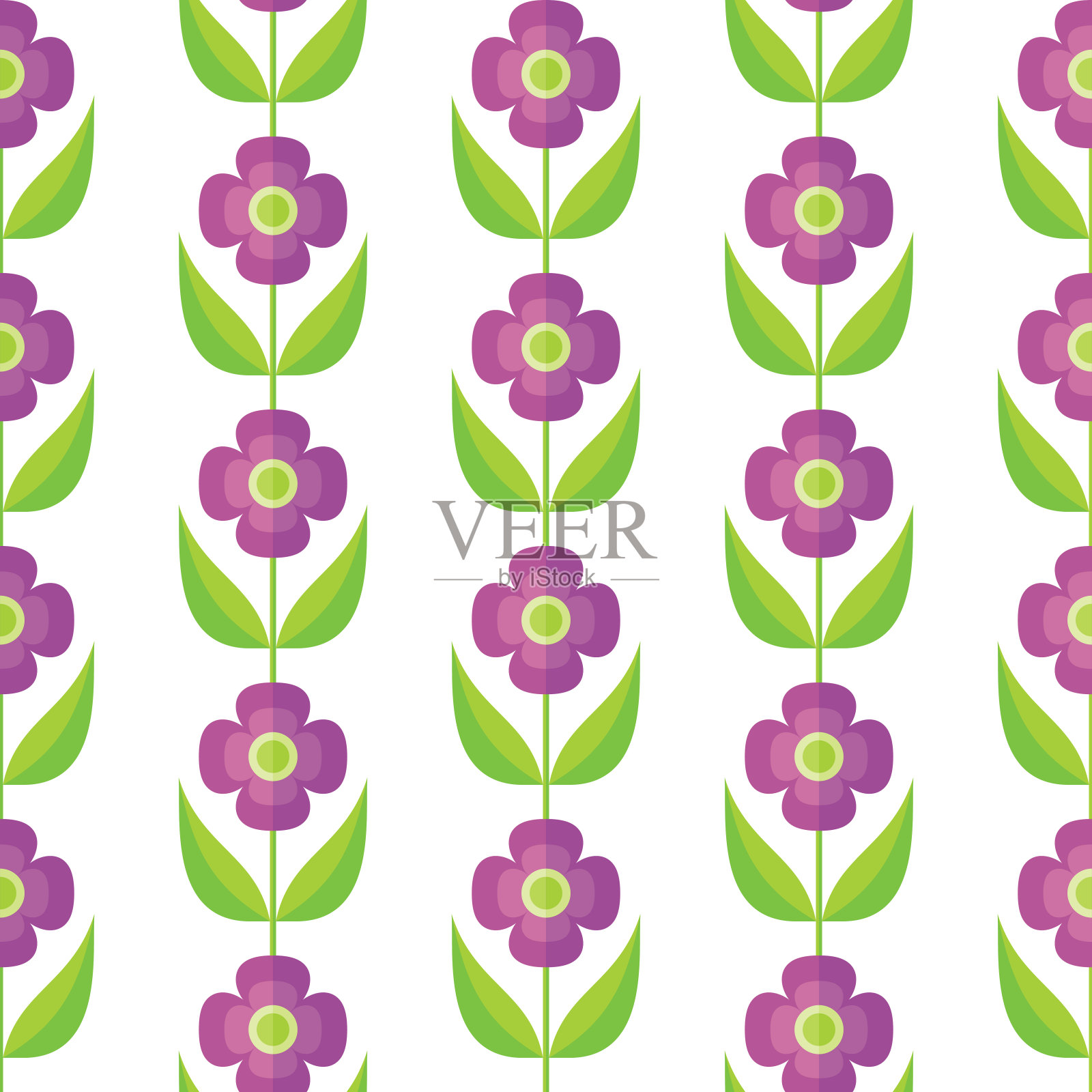 花和叶子。中世纪现代艺术矢量背景。抽象的几何无缝图案。装饰饰品在复古复古的设计风格。花的背景。插画图片素材