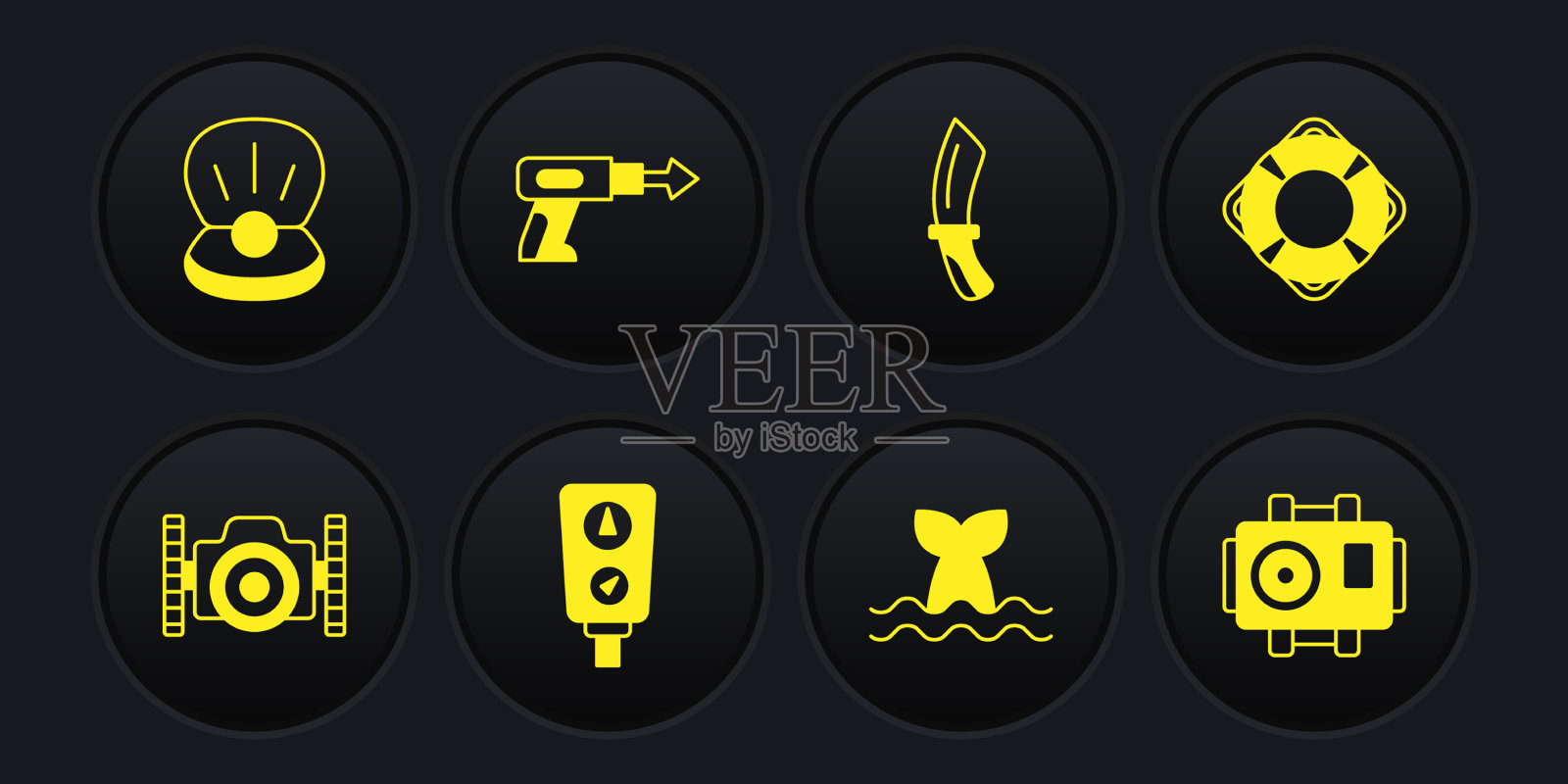 为潜水员救生圈标尺设置照相相机图标素材