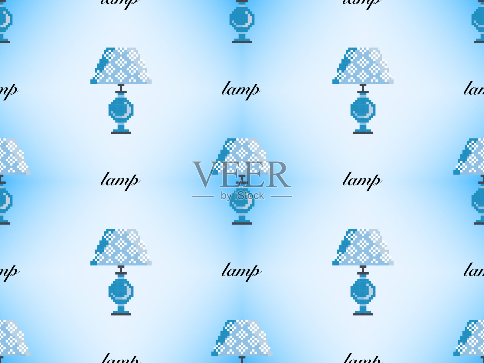 蓝色背景上的卡通人物无缝图案灯。插画图片素材