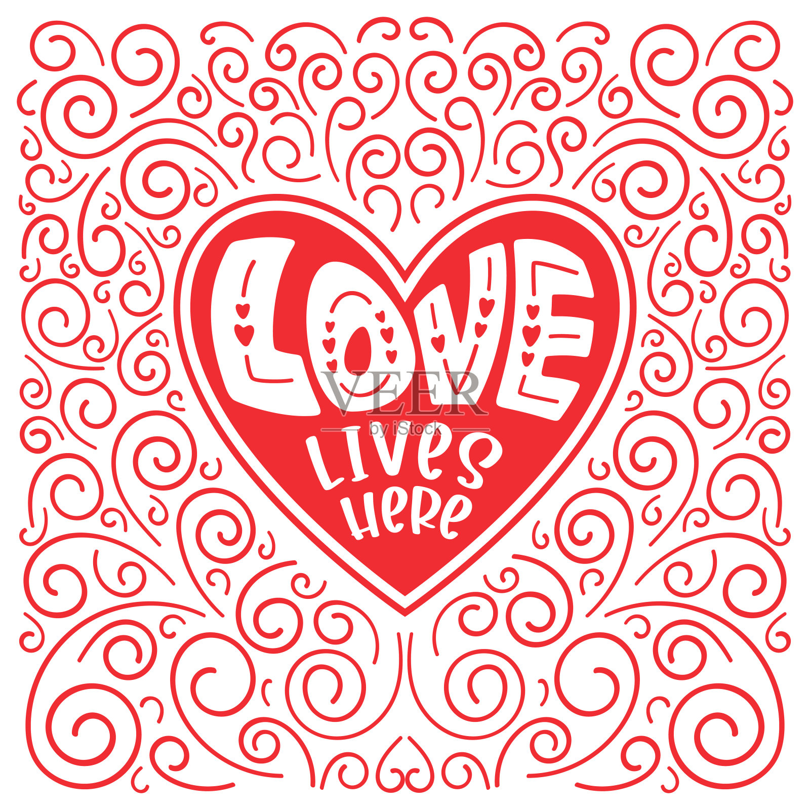 爱住在这里-情人节的字母,引用心形设计插画图片素材