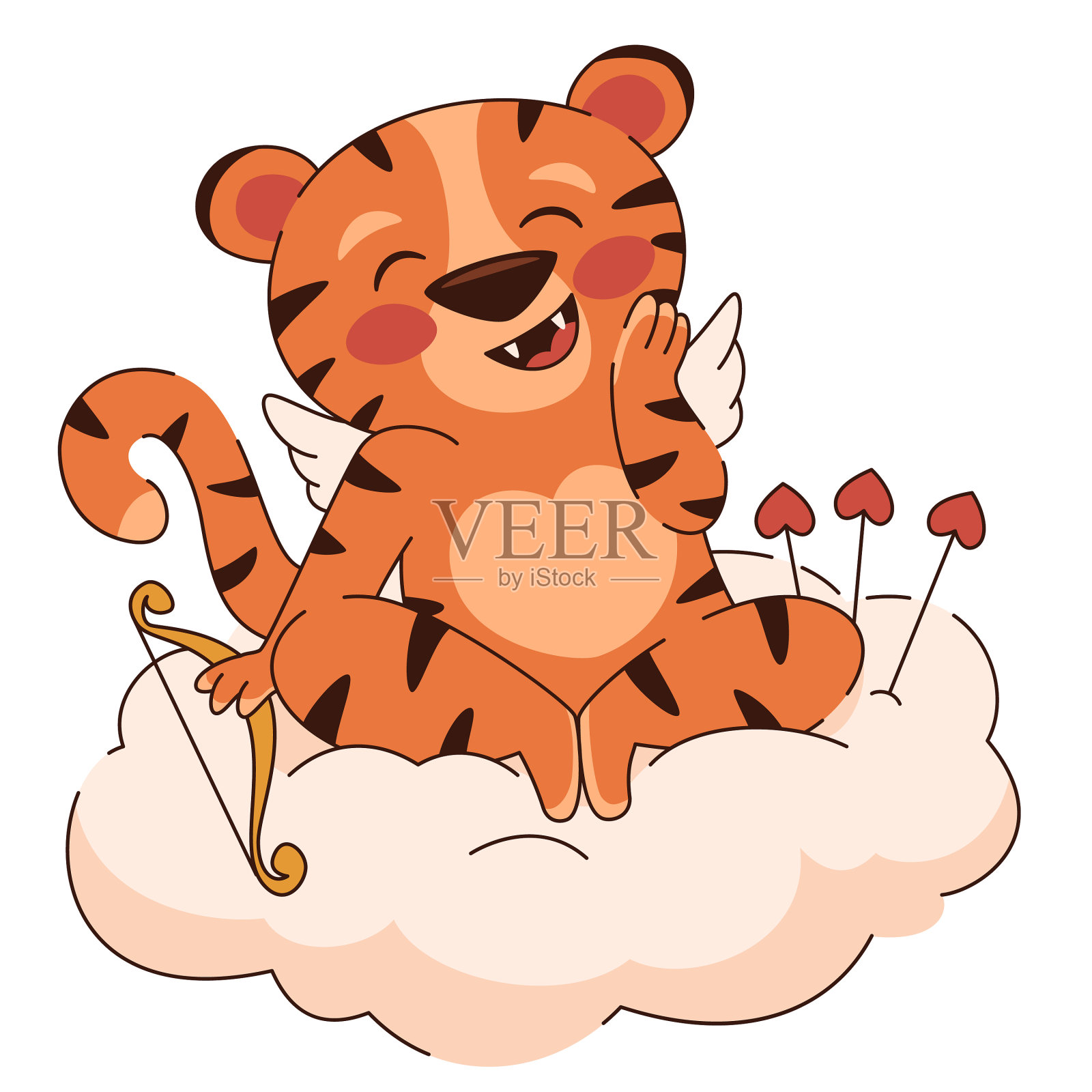 可爱的丘比特情人快乐微笑的东北虎插画图片素材