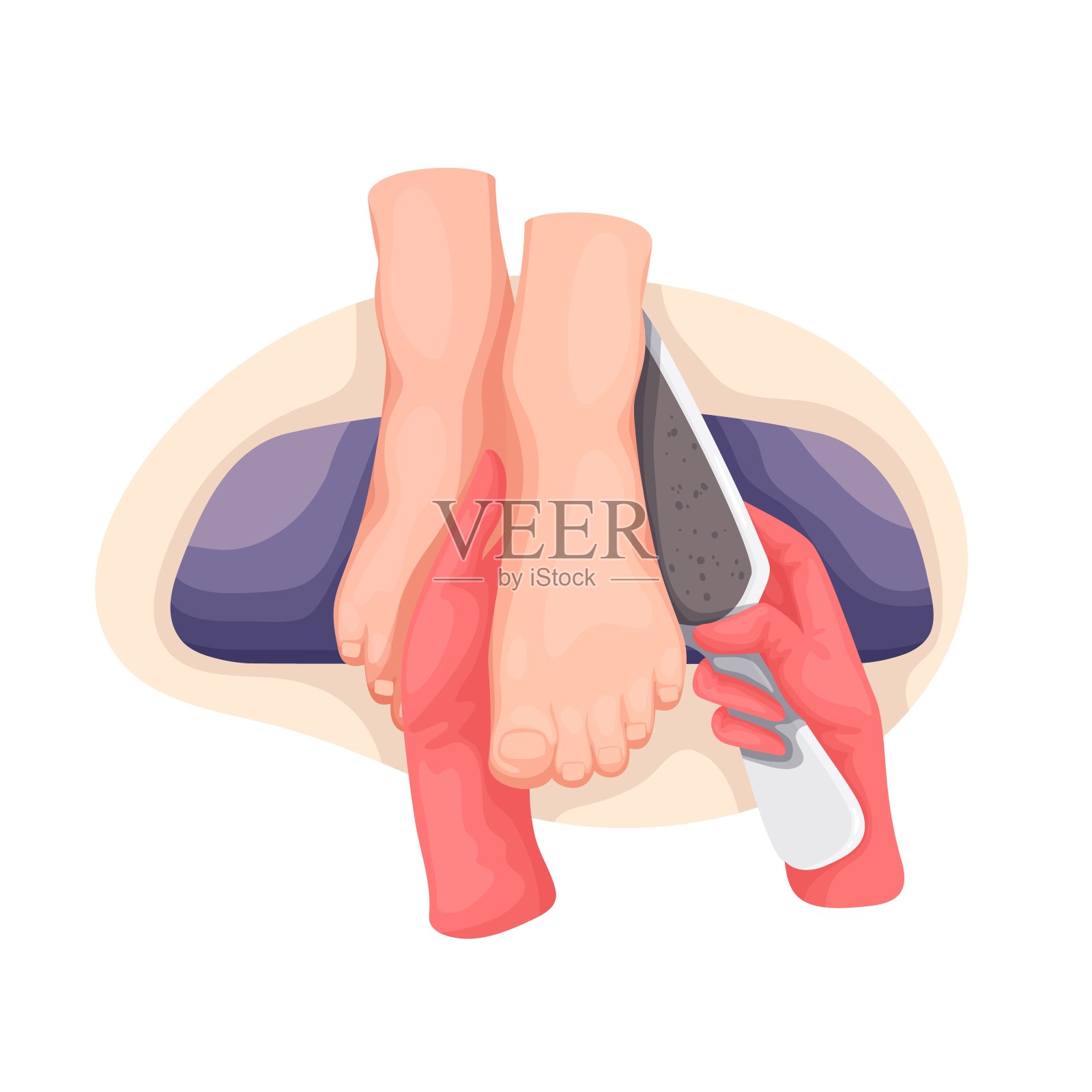 足疗大师使用浮石进行足跟治疗插画图片素材