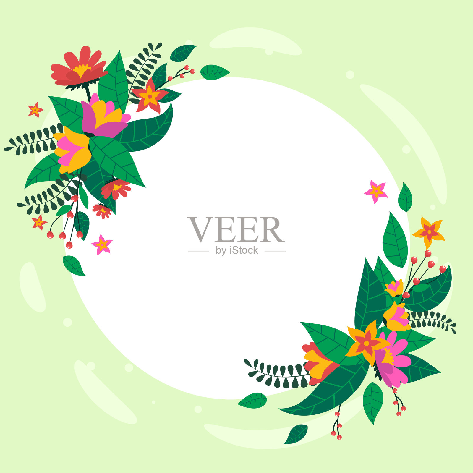 空白框架装饰着五颜六色的鲜花和插画图片素材