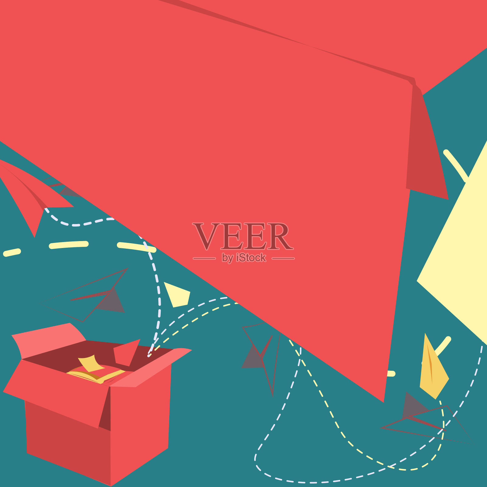 打开盒子,放飞纸机,呈现新的插画图片素材