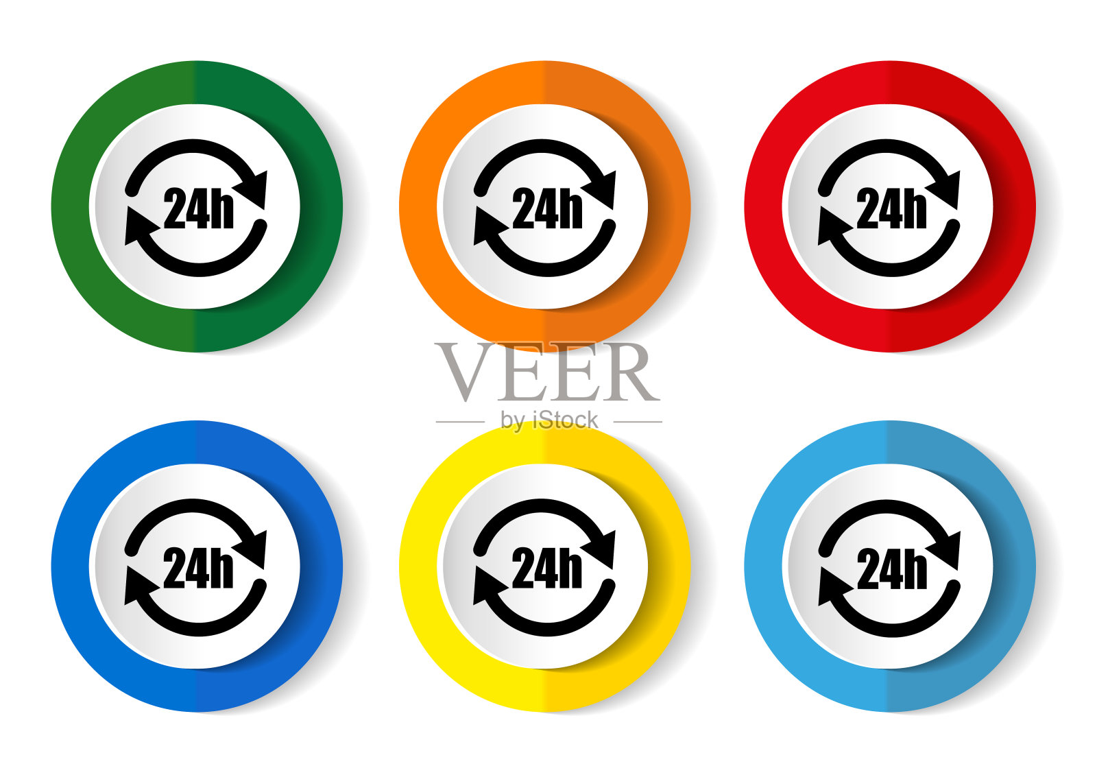 24小时服务概念矢量图标集,现代设计抽象web按钮6个颜色选项,信息图形模板图标素材