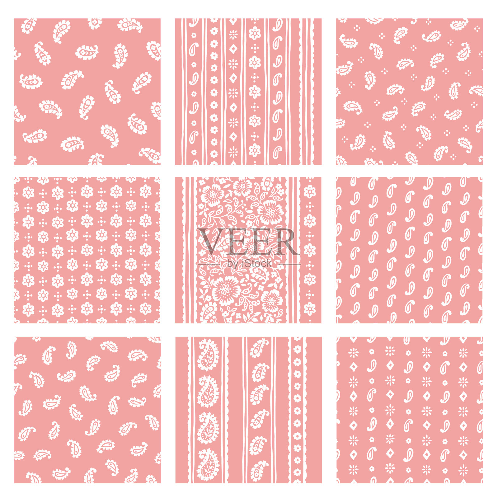 采用佩斯利材质的无缝图案,插画图片素材