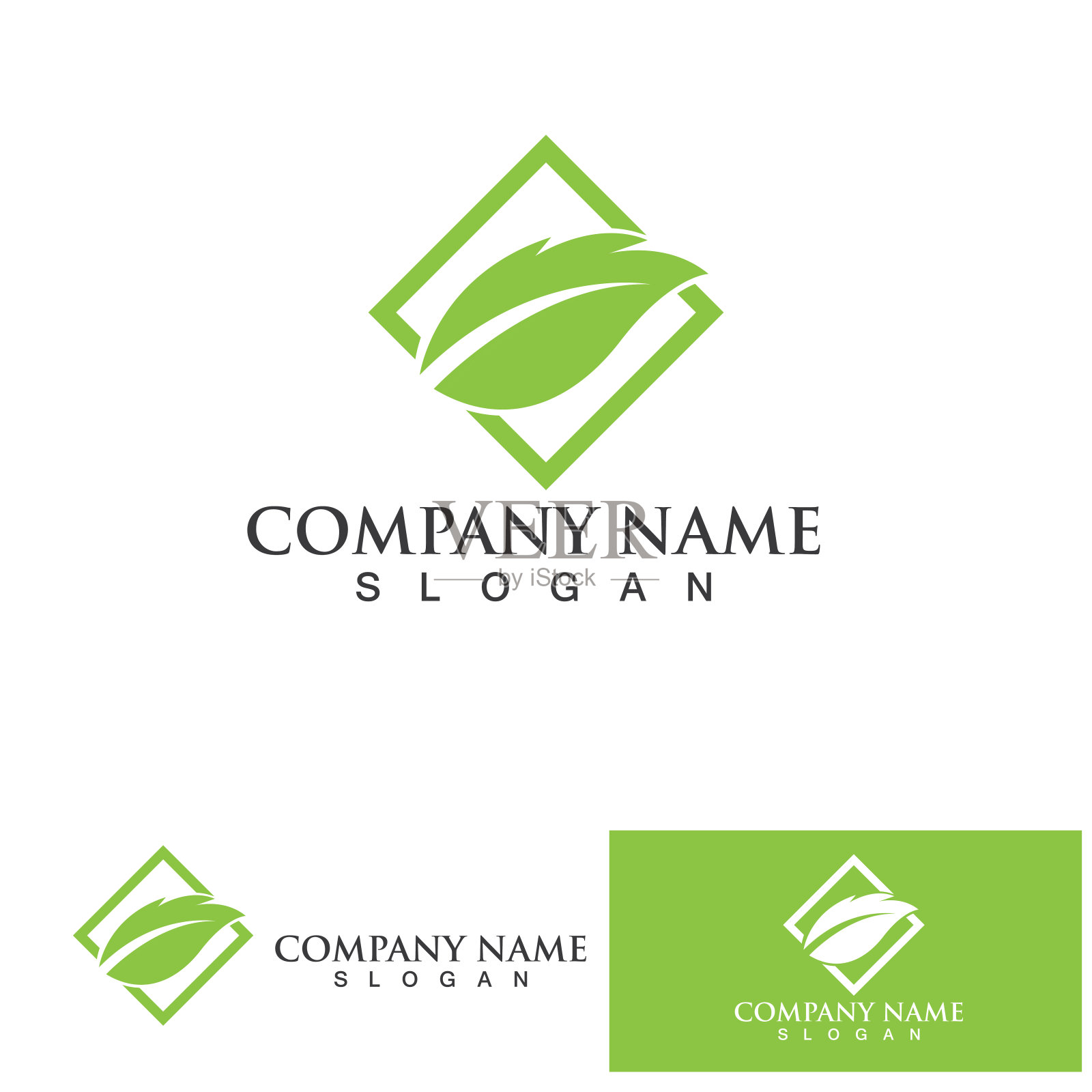 生态能源矢量标志与叶子的符号。绿色与闪光或雷图形。自然和电力可再生。这个标志适合科技、回收、有机。插画图片素材