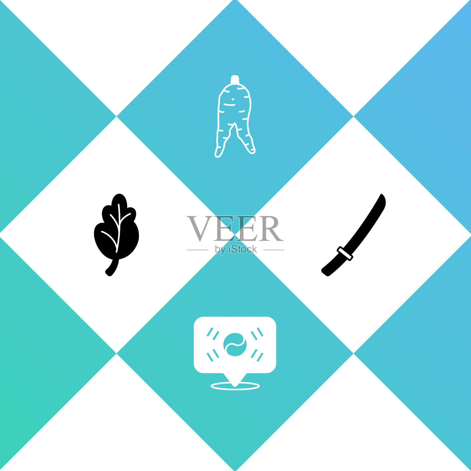 泡菜地点设韩国人参根和图标素材